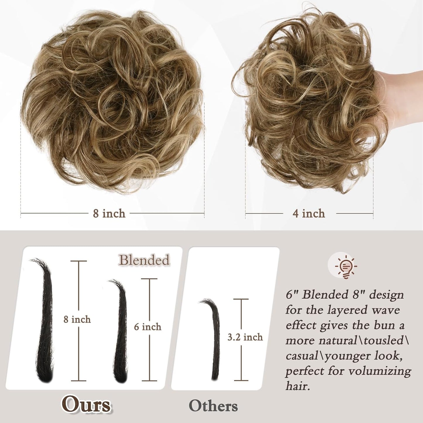 Messy Bun Hair Piece Human Hair Wavy Curly Updo Ponytail Extension for Women