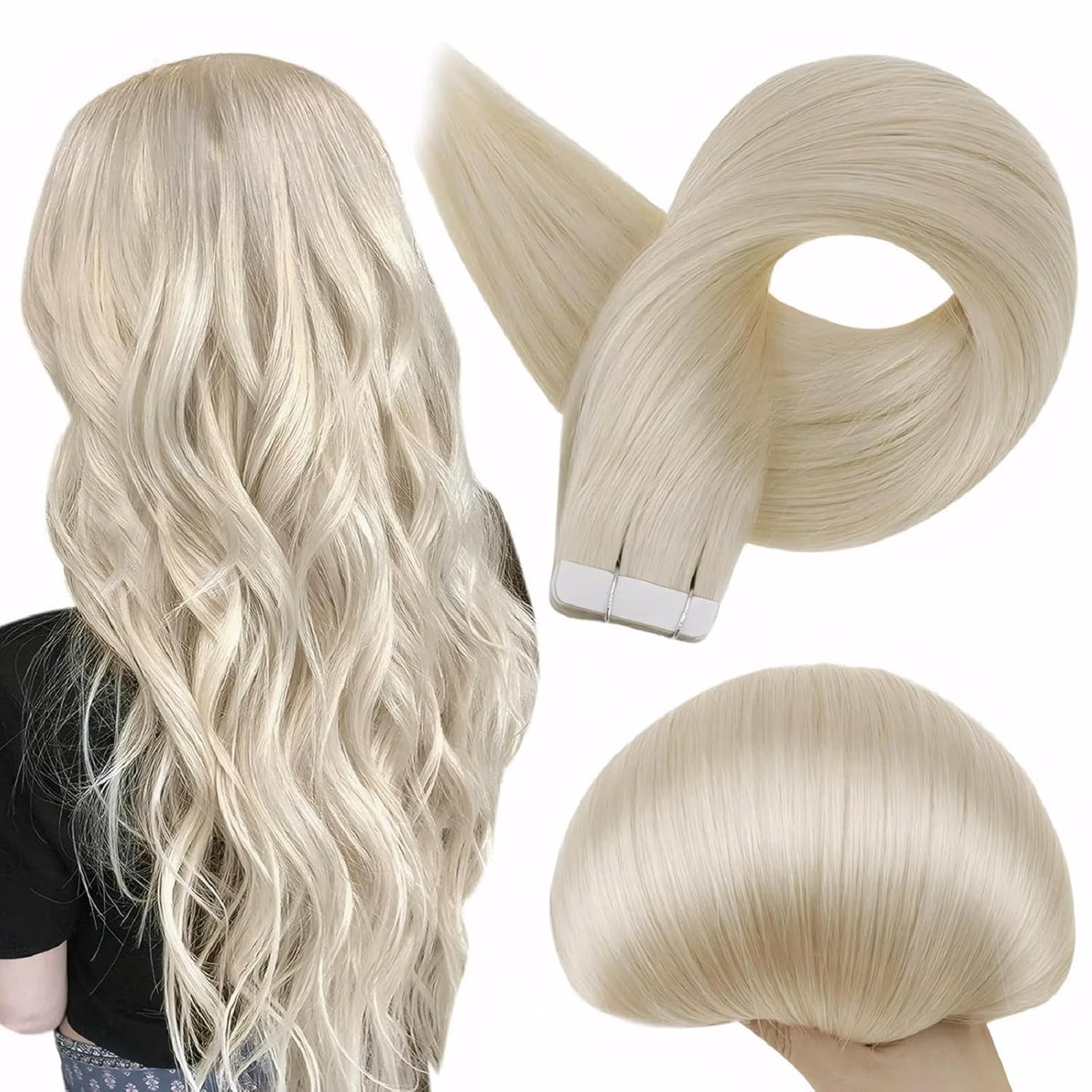 Full Shine 12 Inch Remy Tape In Hair Extensions Platinum Blonde