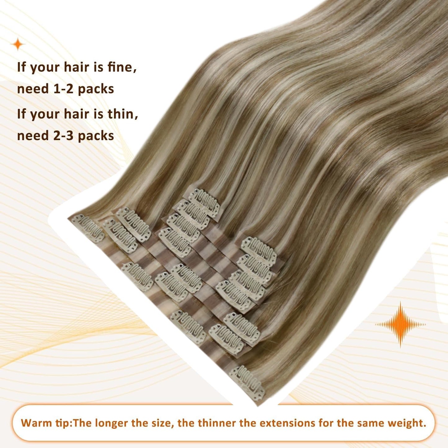 Seamless Clip In Hair Extensions 16 Inch Ash Brown Blonde Highlights 120G 8PCS