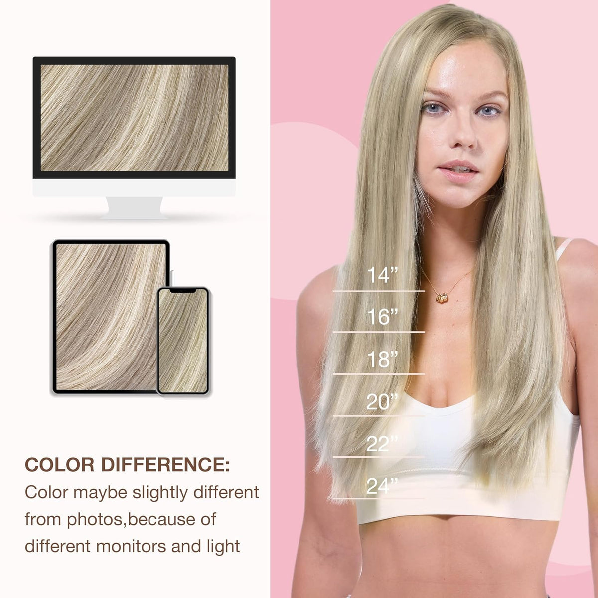 Remy Human Hair Weft Extensions 18 Inch Balayage Blonde