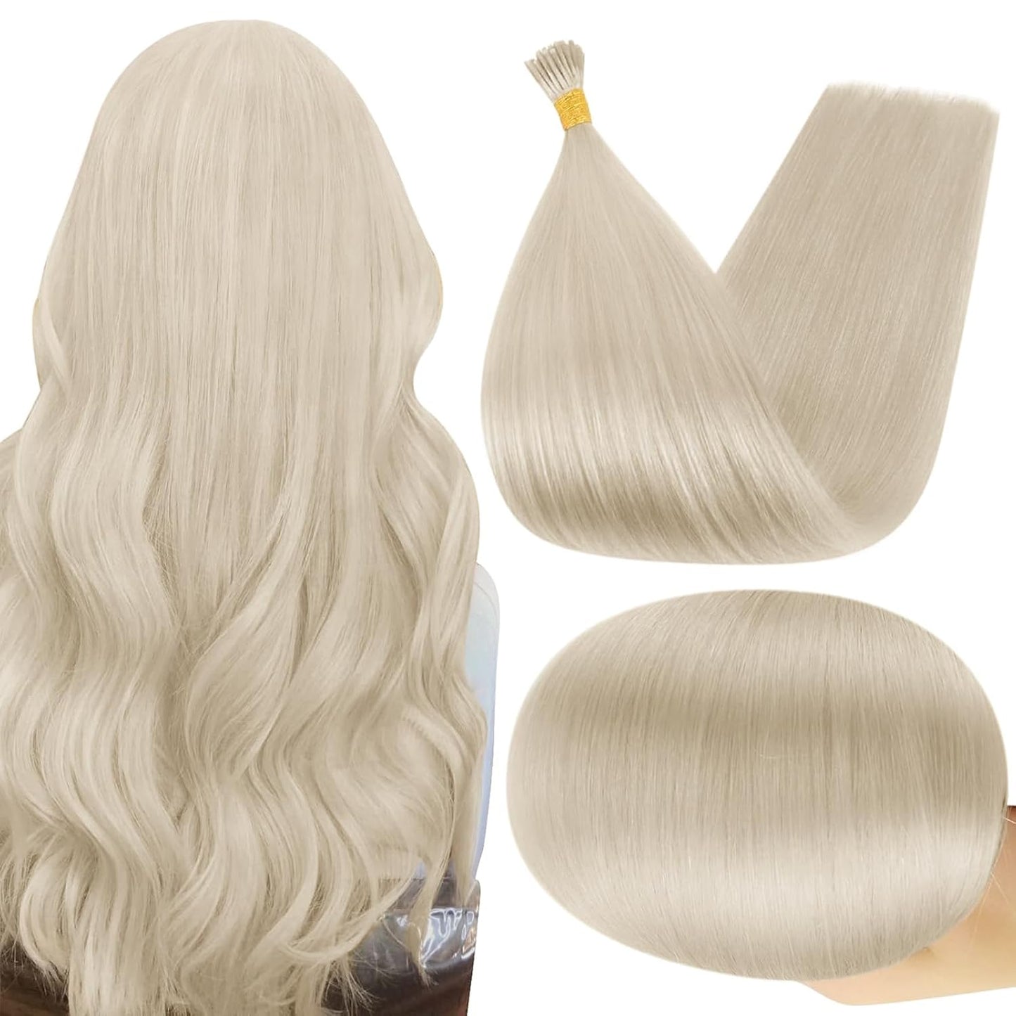 Keratin Stick Tip Human Hair Extensions 22 Inch Platinum Blonde I Tip 40G Cold Fusion