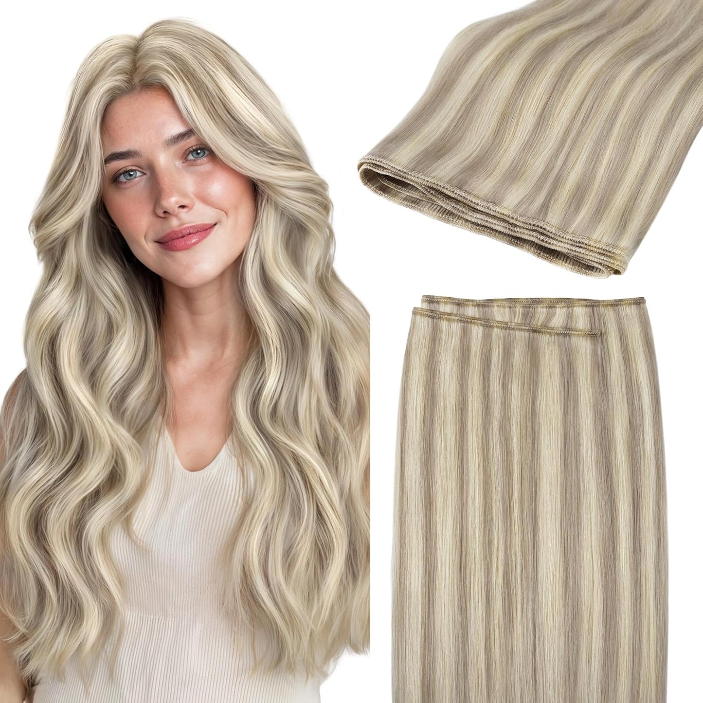 Remy Human Hair Weft Extensions 18 Inch Balayage Blonde