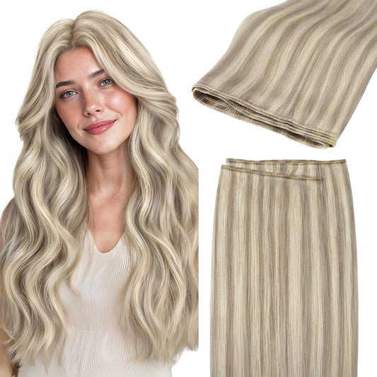 Remy Human Hair Weft Extensions 18 Inch Balayage Blonde